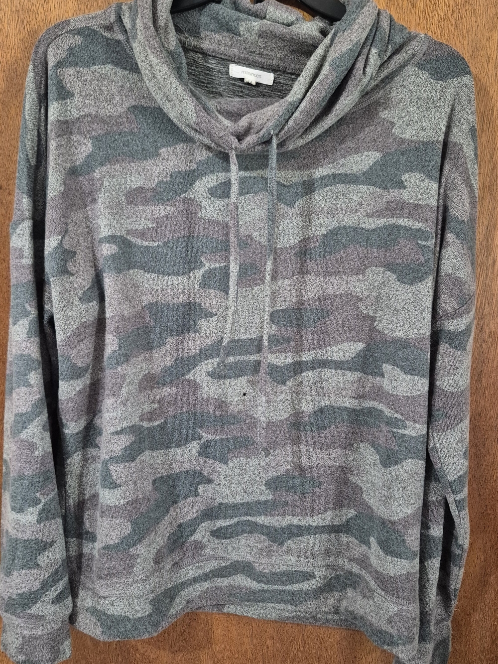 Maurices Gray & Green Camo Cowl Neck Pullover